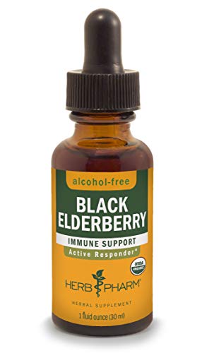 Ekstrakt i lëngshëm organik i elderberit të zi të çertifikuar nga Herb Pharm për mbështetjen e sistemit imunitar Glicerit pa alkool 1 ons